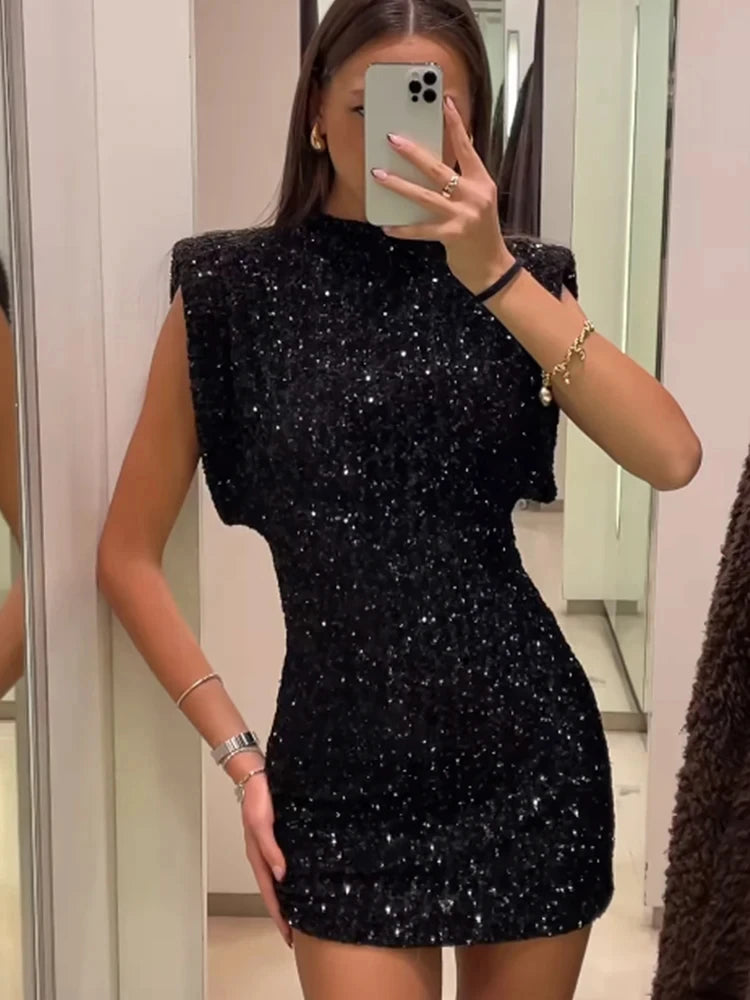 Onyx Embellished Sequin Dress